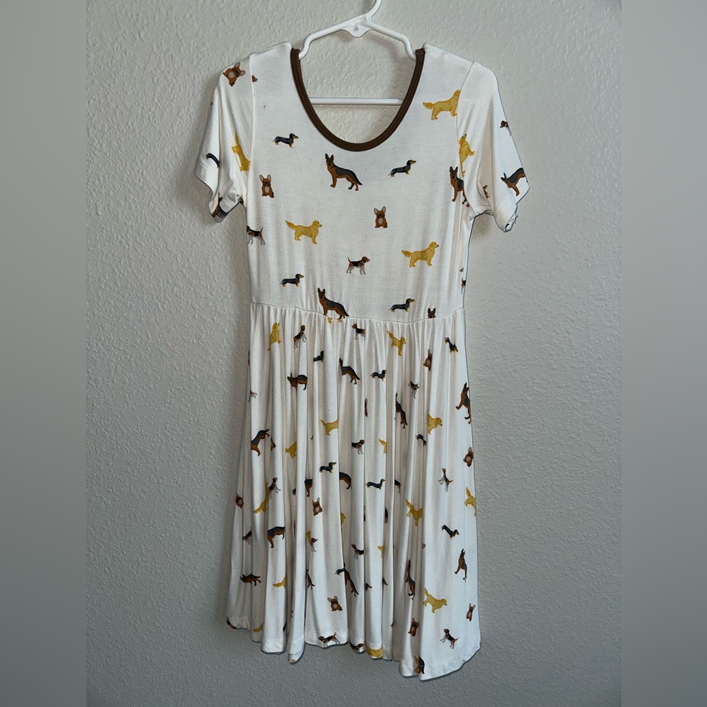 Kyte BABY Kids Dress with Dog Print in Brown and Yellow